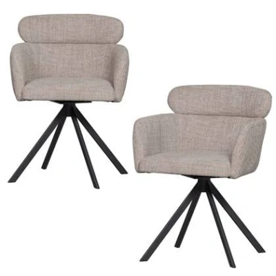 Afbeelding van WOOOD Fenne Draaibare Eetkamerstoel Polyester Naturel Set van 2