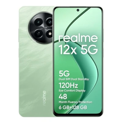 Afbeelding van realme Smartphone, 12 x 5G, 6 + 128 GB, AI camera 50 MP, Dual SIM Standby, TÜV SÜD 48 maanden, Eye Comfort 120 Hz display, NFC 360, batterij 5000 mAh, vedergroen
