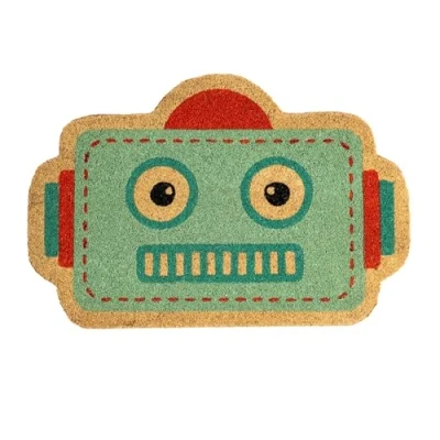 Afbeelding van Fisura Originele &quot;robot&quot; kokosdeurmat met antislip onderkant van pvc. Home entreetapijt. Blauw tapijt. vorm. Afmetingen: 60 cm x 40