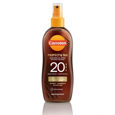 Afbeelding van Carroten OmegaCare Tanning Oil SPF 20, 150 ml, bronzing olie met omega vetzuren, bruiningsversneller zonwering, beschermende zonnespray