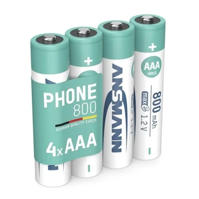 Afbeelding van ANSMANN AAA 800 mAh NiMH 1,2 V oplaadbare batterijen (4 stuks) voor draadloze vaste telefoon, babyfoon, walkietalkie enz. batterij met lage zelfontlading