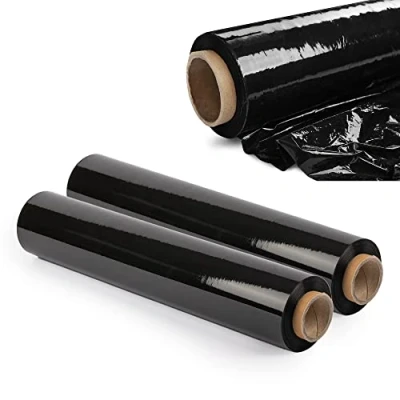 Afbeelding van KADAX Set van 2 zwarte stretchfolie 300 x 50 cm 3 kg Voor meubels, magazijn, transport, duurzame verpakkingsfolie