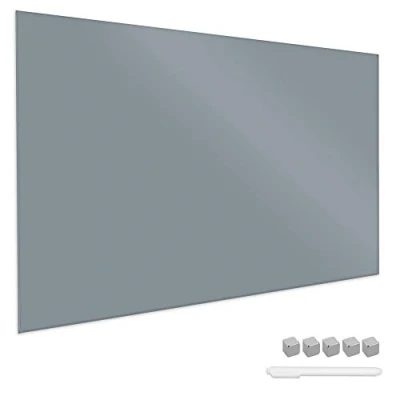 Afbeelding van Navaris glassboard Magnetisch bord voor aan de wand Memobord van glas 90 x 60 cm Magneetbord inclusief magneten en marker Grijs