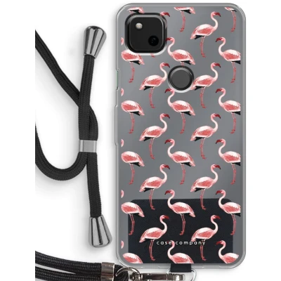 Afbeelding van Case Company® hoesje met Koord geschikt voor Google Pixel 4a Flamingo Telefoonhoesje Zwart Bescherming aan alle Kanten en Over de Schermrand