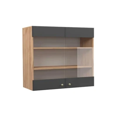Afbeelding van Vicco Glazen keukenkast Fame Line, Antraciet goud/Bruin, 80 cm