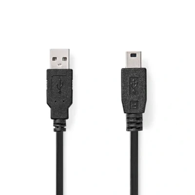 Afbeelding van Nedis USB Kabel 2.0 A Male Mini B 5 Pins 480 Mbps Vernikkeld 5.00 m Rond PVC Zwart Label