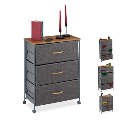 Afbeelding van Relaxdays ladekast op wielen commode stof opbergsysteem bijzetkast ladenkast A