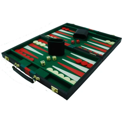 Afbeelding van Backgammonkoffer zwart/groen rood 46 cm.