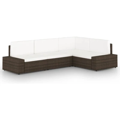 Afbeelding van 4 delige Loungeset met kussens poly rattan bruin