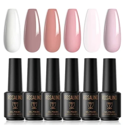 Afbeelding van ROSALIND UV nagellak, 6 stuks, 7 ml, nude wit, lichtroze, paars, roze, bruin, Shellac gelnagellak, manicureset, cadeau voor vrouwen