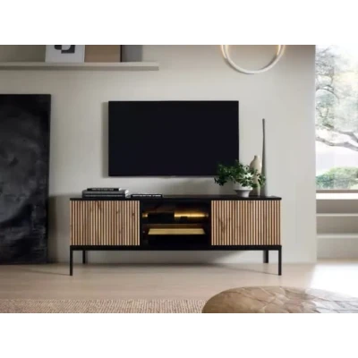 Afbeelding van TV Meubel modern Design met Latten patroon zwart 154cm