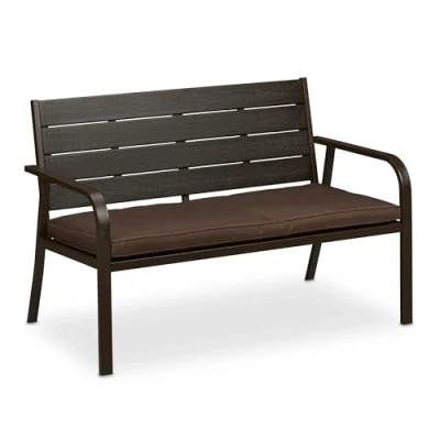 Afbeelding van Relaxdays tuinbank met kussen buitenbank 2 personen balkonbank houtlook bruin