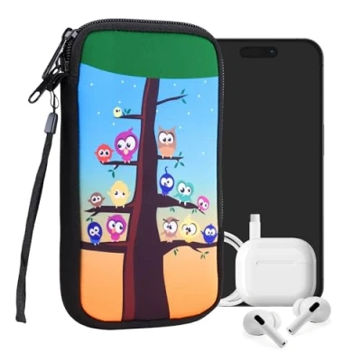 Afbeelding van kwmobile hoesje voor smartphones XL 6,7/6,8&quot; hoes van Neopreen Uilboom design meerkleurig / blauw bruin binnenmaat 17,2 x 8,4 cm