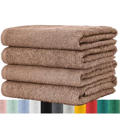 Afbeelding van BaSaTex Set van 4 badstof handdoeken 50 x 100 cm, 100% katoen, zandsteen