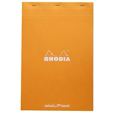 Afbeelding van RHODIA 19558C Notitieblok met nietjes Dotpad N19 oranje A4 Gestippeld gelinieerd 80 afscheurbare vellen Wit Clairefontaine papier g/m Zachte en resistente gecoate kartonnen omslag Basics
