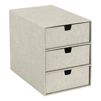 Afbeelding van BIGSO BOX OF SWEDEN INGRID Opbergdoos voor documenten en kantoorbenodigdheden, bureau organizer met 3 laden, opbergsysteem van vezelplaat papier in linnenlook, beige