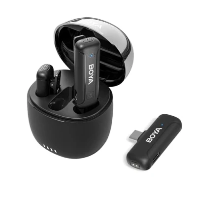 Afbeelding van Boya Draadloze stropdasmicrofoon voor Android, USB C ruisonderdrukkende microfoon met oplaadhoes en 100 m overdracht, 32 uur gebruiksduur Android smartphone/computer