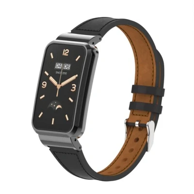Afbeelding van Classic leren bandje met case Zwart Xiaomi Smart band 7 Pro