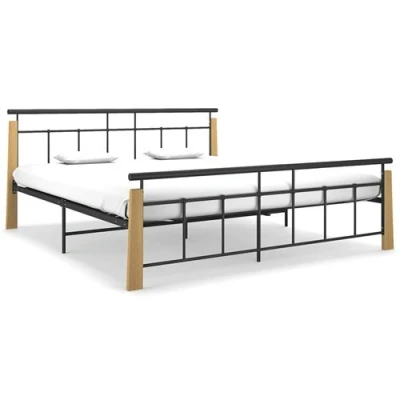 Afbeelding van Bedframe metaal en massief eikenhout 180x200 cm