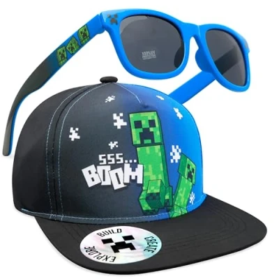 Afbeelding van Minecraft Pet voor kinderen, jongens, set baseballpet en zonnebril kat, 3 accessoires, zonnebescherming, gamer, zwart/blauw