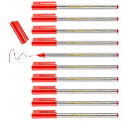 Afbeelding van edding 88 viltstiften, fijn, rood, 10 pennen, ronde punt 0,6 mm, fijne viltstift voor nauwkeurig schrijven, om te markeren en tekenen, kantoor, school thuis