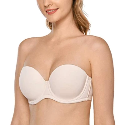 Afbeelding van Delimira Dames Onderdraad Contour Multiway Volledige Dekking Strapless BH Plus Size, Roze Wit, 120E