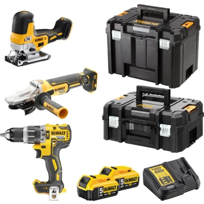 Afbeelding van DEWALT DCK329P2T QW Gereedschapsset Accu klop/schroefmachine, Haakse accuslijper, decoupeerzaag, Accu, Acculader 8 delig