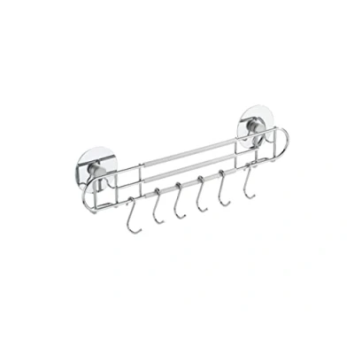 Afbeelding van WENKO Turbo Loc® lijst met 6 haken bevestiging zonder boren, verchroomd metaal, 31,5 x 9,5 5 cm, zilver glanzend