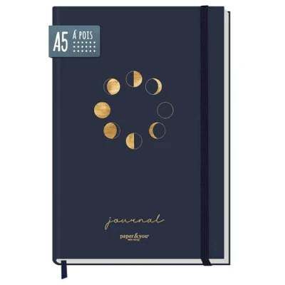Afbeelding van Paper &amp;you® Bullet Journal gestippeld A5 met elastiek [Moon] 156 pagina&#039;s notitieboek stippen duurzaam en klimaatvriendelijk