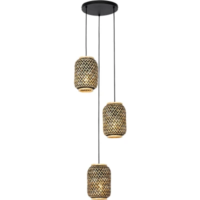 Afbeelding van QAZQA yvonne Oosterse Hanglamp 3 lichts Ø 41 cm Zwart Woonkamer Slaapkamer Keuken