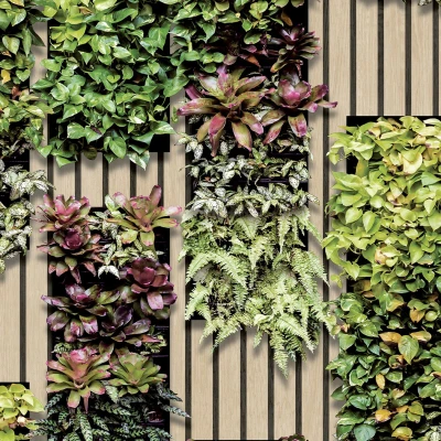 Afbeelding van Dutch Wallcoverings Artifice planken/planten beige/groen M794 04
