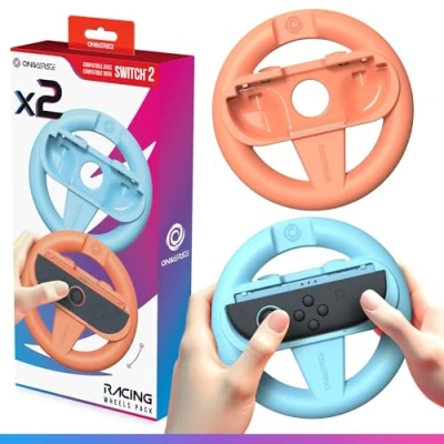 Afbeelding van Oniverse Pack de 2 Volants Course Manettes Pour Nintendo Switch Accessoires Mario Kart, Supports Volant Orange et Bleu, Intuitif, Boutons SL/SR Accessibles Joy Con