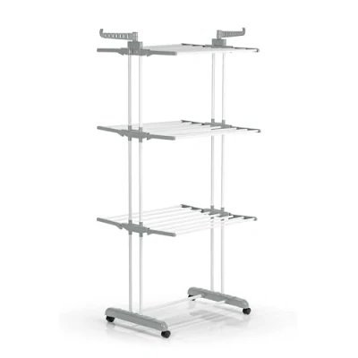 Afbeelding van EASYmaxx Séchoir à linge pliable Séchage efficace avec 3 niveaux, 2 ailes latérales et montage facile Peu encombrant, polyvalent mobile pour l&#039;intérieur l&#039;extérieur, gris/blanc