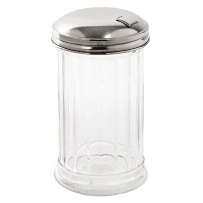 Image de Saupoudreuse Olympia trou latéral avec clapet Verre/inox x140mm