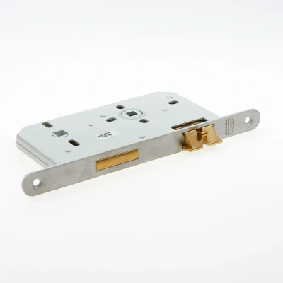 Afbeelding van Nemef 600 insteek toilet of badkamerslot met fluisterschoot doornmaat 60 PC 72 DR.2+4 voorplaat afgerond RVS