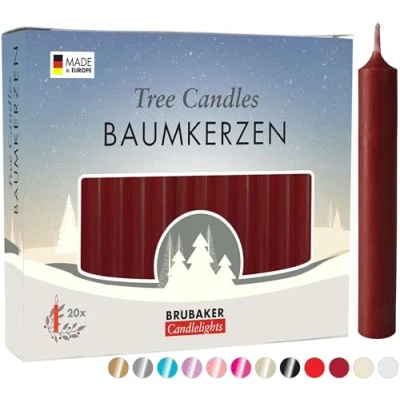 Afbeelding van BRUBAKER 20 Stuks Boomkaarsen Was Kerstmis Kaarsen Piramide Kerstboom Donkerrood