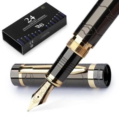 Afbeelding van Wordsworth &amp; Black Primori Vulpennen, medium punt, met 6 inktpatronen, navulconverter, geschenkdoos, dagboek, kalligrafie, glad schrijven, voor dames en heren