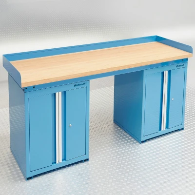 Afbeelding van Werkbank PRO bamboe 2 opbergkasten 200 cm blauw