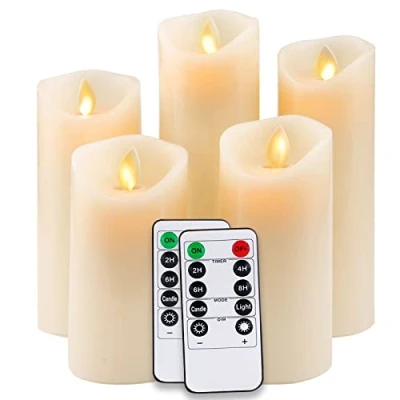 Afbeelding van VIPNAJI Led kaarsen, set van 5, vlamloze decoratieve kaarsen echte was, 13 cm, 14 16 18 20 met afstandsbediening, timerfunctie (ivoor)