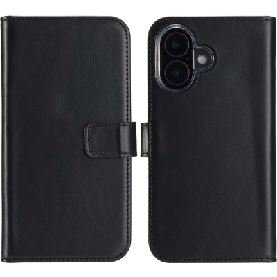Afbeelding van Selencia Hoesje Geschikt voor iPhone 16 Plus Met Pasjeshouder Echt Lederen Bookcase Zwart