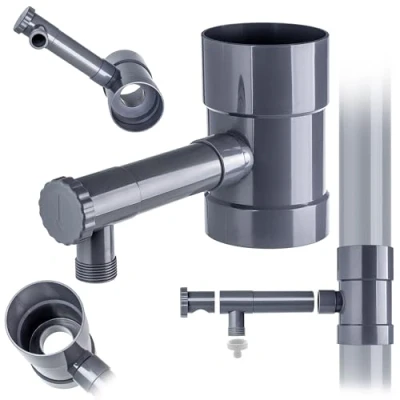 Afbeelding van KADAX Regenverzamelaar, 100 mm, regenwaterverzamelaar voor regenpijp, regendief met geïntegreerd ventiel, waterverzamelaar van hoogwaardig kunststof, waterdief, grijs
