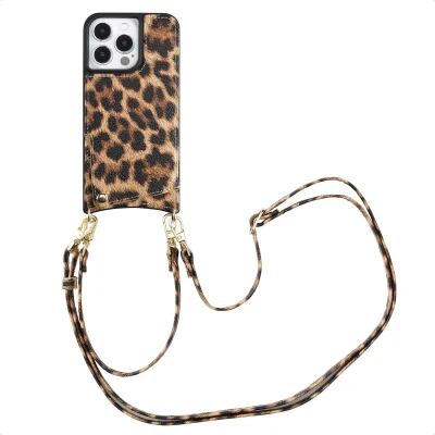 Afbeelding van Selencia Hoesje Geschikt voor iPhone 13 Pro met Pasjeshouder Nova Backcover koord en pashouder Leopard