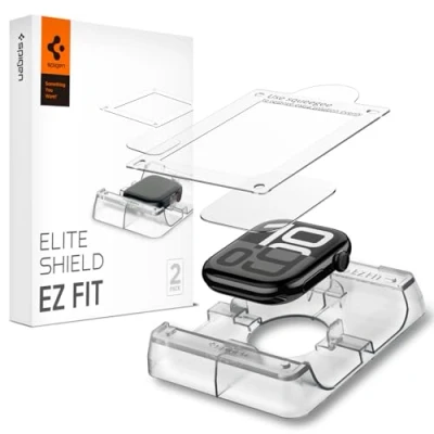 Afbeelding van Spigen Eliteshield EZ Fit Displaybeschermfolie voor Apple Watch 10 46 mm, 2 stuks, inclusief installatieset, ultrahelder, krasbestendig, compatibel met hoesjes