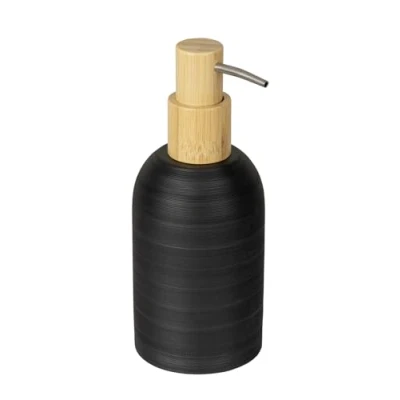 Afbeelding van WENKO Altavalle Zeepdispenser, badkameraccessoires, polyresin, bamboe design, natuurlijk zwart, 0,25 liter, 7,5 x 18 8 cm, badkameraccessoire