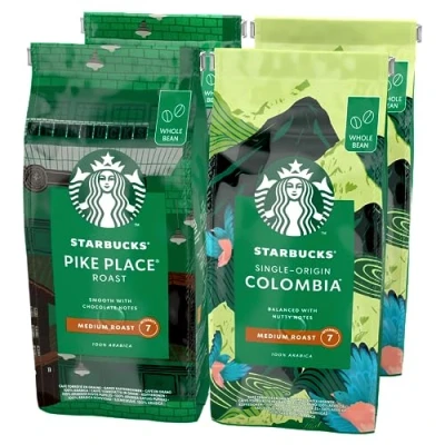 Image de STARBUCKS Pike Place Roast, Single Origin Colombia Café en Grains 450g (Pack de 4)