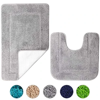 Afbeelding van SOANNY Set van 2 grijze badmatten, zachte microvezel, antislip, 53 x 86 cm en 50