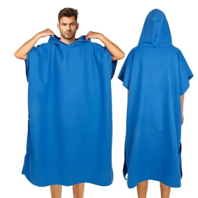 Afbeelding van Cozary Surf Microfiber Poncho Badponcho voor dames en heren Ponchohanddoek volwassenen met zak capuchon strand watersport sneldrogend compact (donkerblauw, groot)