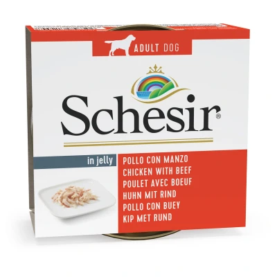 Afbeelding van Schesir Hond Blik Gelei 150 g Hondenvoer Kipfilet&amp;Rund