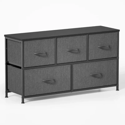Afbeelding van Xbro AP71 Ladekast met 5 Laden van Stof, Slaapkamer Houten Bovenblad en Metalen Frame voor Slaapkamer, Woonkamer, Hal, Donkergrijs