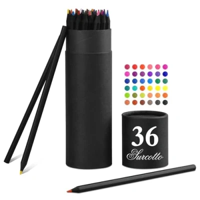 Afbeelding van Kleurpotloden voor volwassenen, Surcotto 36 Tekenpotloden, schetspotloden Artist Potlood Set beginners Kinderen Tekenen Schilderij Schrijven Kleurboek, Zwart Hout, Voorgeslepen